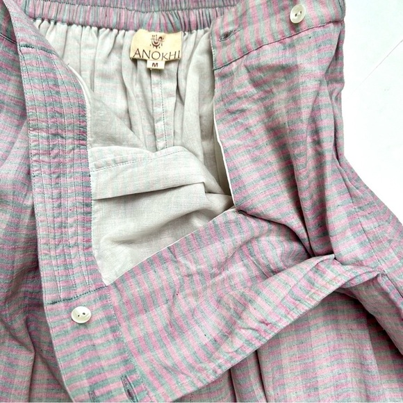 Anokhi Pink and Gray Striped Indian Cotton Wide Leg Crop Pants Culottes Size M - Picture 12 of 14